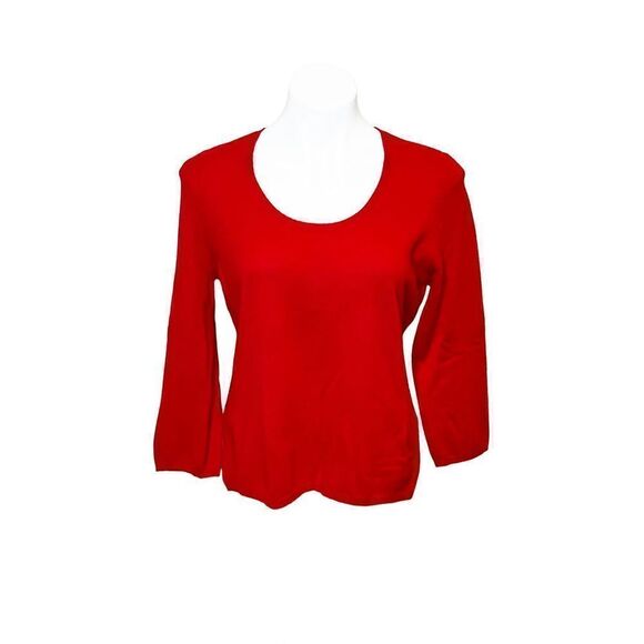 InCashmere red scoop neck 3/4 sleeve cashmere sweater size L - Picture 1 of 15